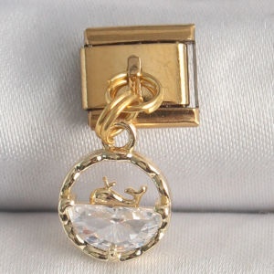 316L Çelik Gold Renk Sallantı Zirkon Taşlı Balina Model Nomination Charm 5886