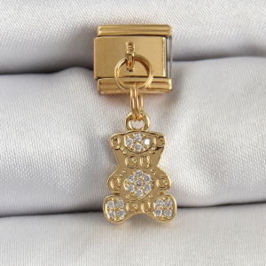 316L Çelik Sallantılı Zirkon Taşlı Ayıcık Model Gold Renk Nomination Charm 5886