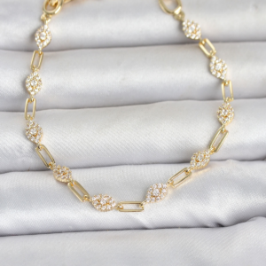 Haydiburaya 101 Gold Renk Zirkon Taşlı Ataç Zincir Model Kadın Bileklik 5886