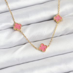 316L Çelik Zincir Gold Renk Pembe Baby Boy Yonca Kadın Kolye 5886