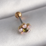 316L Çelik Gold Renk Zirkon Taşlı Çiçek Tragus Piercing 5886