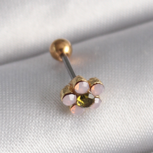 316L Çelik Gold Renk Zirkon Taşlı Çiçek Tragus Piercing 5886