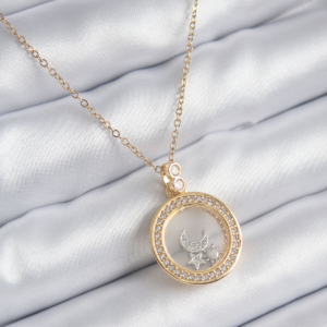316L Çelik Gold Renk Zirkon Taş Detay Ay Yıldız Fanus Model Kadın Kolye 5886