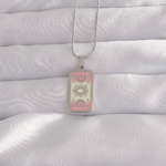 316L Çelik Gümüş Renk Pembe Mineli Ay Figür Tarot Kolye 5886