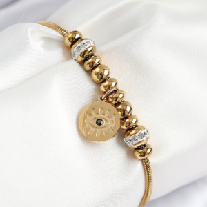 316L Çelik Zirkon Taşlı Göz Charm Model Gold Renk Kadın Bileklik 5886