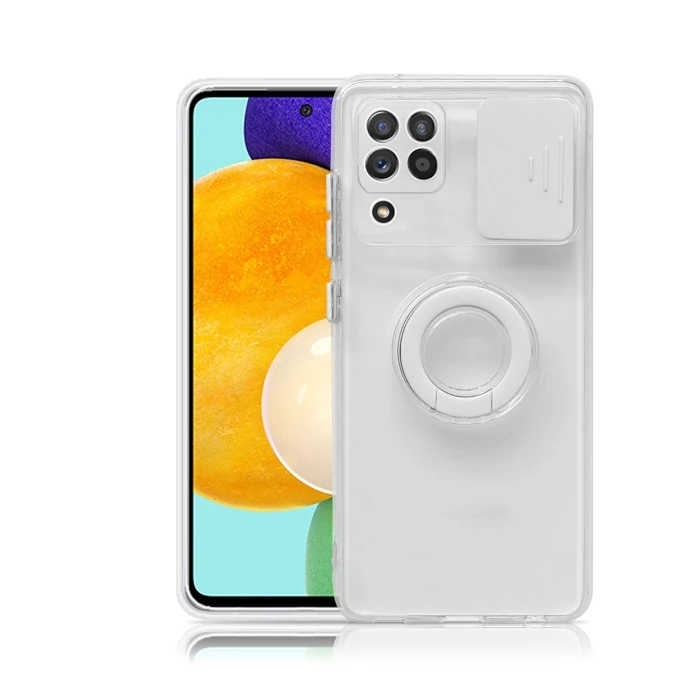 SM Galaxy A12 - M12 - F12 Kılıf Sürgülü Kamera Lens Korumalı Yüzük Standlı Silikon Kılıf 1 SM Galaxy A12 - M12 - F12 Kılıf Sürgülü Kamera Lens Korumalı Yüzük Standlı Silikon Kılıf