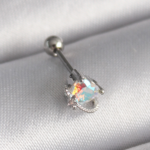 316L Çelik Gümüş Renk Zirkon Taşlı Kalp Tragus Piercing 5886