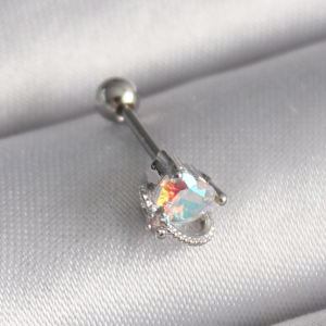 316L Çelik Gümüş Renk Zirkon Taşlı Kalp Tragus Piercing 5886
