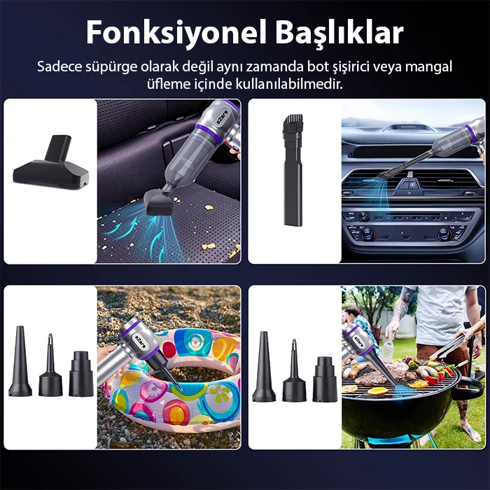 EZERE 16000pa Güçlü Portatif Taşınabilir Vakumlu Kablosuz Üflemeli Mini Araç Süpürgesi-(5775) 2 EZERE 16000pa Güçlü Portatif Taşınabilir Vakumlu Kablosuz Üflemeli Mini Araç Süpürgesi-(5775) - Görsel 2