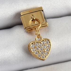316L Çelik Sallantılı Zirkon Taşlı Kalp Model Gold Renk Nomination Charm 5886