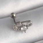 316L Çelik Gümüş Renk Zirkon Taşlı Toplu İğne Tragus Piercing 5886