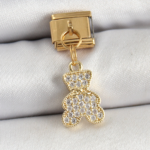 316L Çelik Sallantılı Zirkon Taşlı Ayıcık Model Gold Renk Nomination Charm 5886