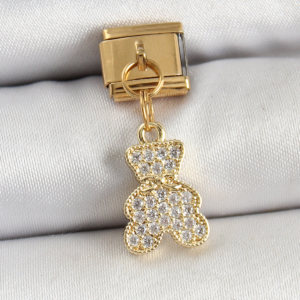 316L Çelik Sallantılı Zirkon Taşlı Ayıcık Model Gold Renk Nomination Charm 5886