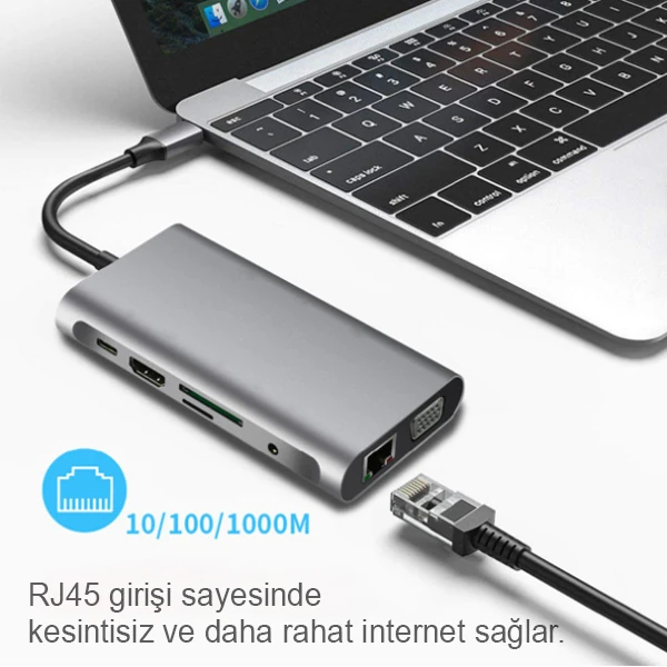 ALLY 10 İN 1 HDMI VGA RJ45 PD USB 3.0 HUB Adaptör Çoklayıcı-(5775) 2 ALLY 10 İN 1 HDMI VGA RJ45 PD USB 3.0 HUB Adaptör Çoklayıcı-(5775) - Görsel 2
