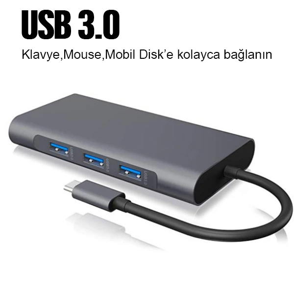ALLY 10 İN 1 HDMI VGA RJ45 PD USB 3.0 HUB Adaptör Çoklayıcı-(5775) 3 ALLY 10 İN 1 HDMI VGA RJ45 PD USB 3.0 HUB Adaptör Çoklayıcı-(5775) - Görsel 3