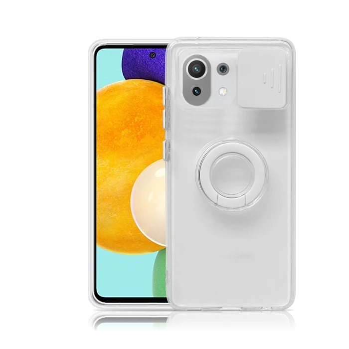Xiaomi Mi 11 Lite Kılıf Sürgülü Kamera Lens Korumalı Yüzük Standlı Silikon Kılıf-(5775) 1 Xiaomi Mi 11 Lite Kılıf Sürgülü Kamera Lens Korumalı Yüzük Standlı Silikon Kılıf-(5775)