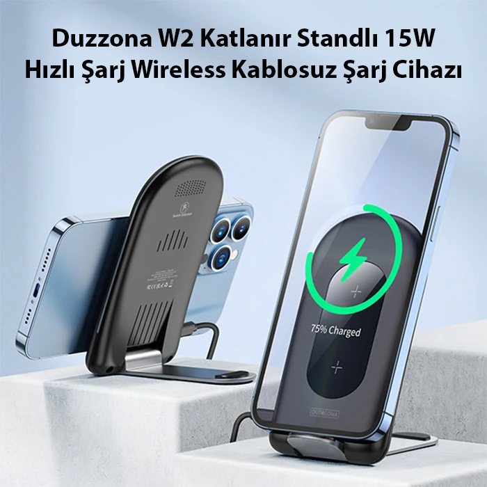 Duzzona W2 Katlanır Standlı 15W Hızlı Şarj Wireless Kablosuz Şarj Cihazı-(5775) 2 Duzzona W2 Katlanır Standlı 15W Hızlı Şarj Wireless Kablosuz Şarj Cihazı-(5775) - Görsel 2