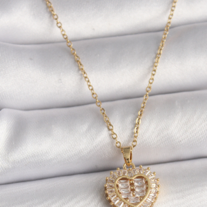 316L Çelik Gold Renk Zincir Zirkon Taşlı Kalp Model Kadın Kolye 5886