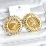 Pirinç Gold Renk Kehribar Boncuklu Vintage Kadın Küpe 5886
