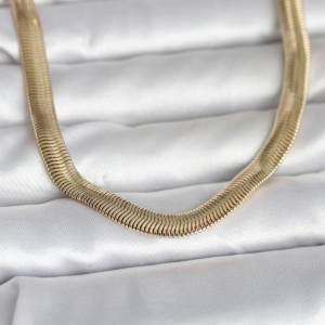 CM 14K Gold Renk Kalın Yassı Yılan Zincir Model 45 cm Kadın Kolye 5886