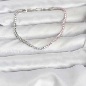 Pembe ve Beyaz Zirkon Taşlı Gümüş Renk Su Yolu Kadın Bileklik 5886
