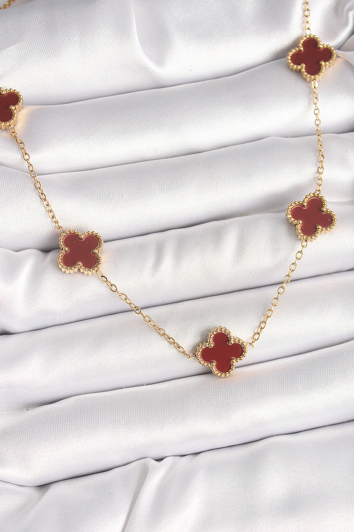 316L Çelik Gold Renk Zincir Bordo Yonca Model Kadın Kolye 5886 1 316L Çelik Gold Renk Zincir Bordo Yonca Model Kadın Kolye 5886