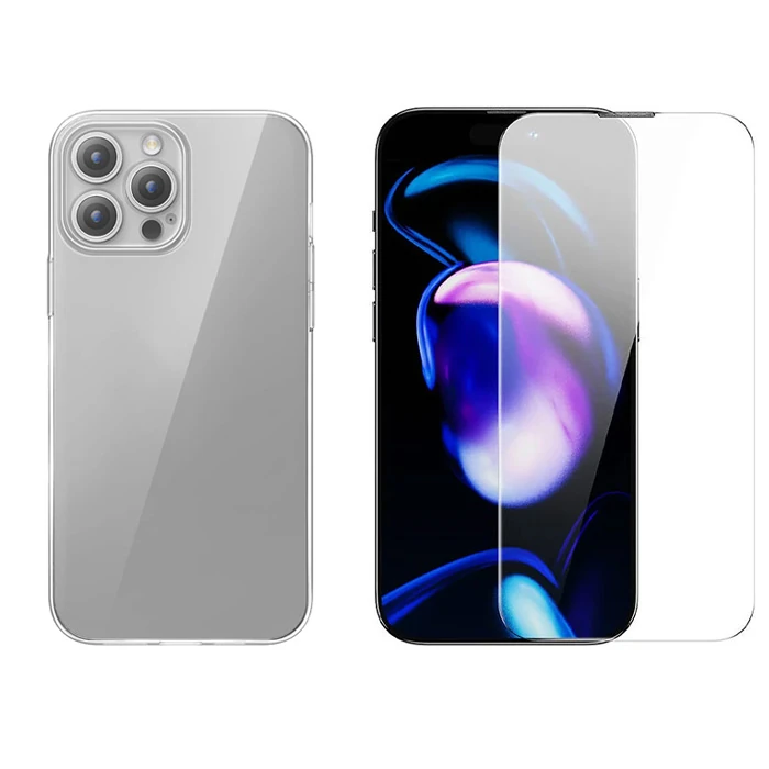 Baseus iPhone 15 Pro Max Schott Serisi Şeffaf Silikon Kılıf + Tempered Ekran Koruyucu Set 1 Baseus iPhone 15 Pro Max Schott Serisi Şeffaf Silikon Kılıf + Tempered Ekran Koruyucu Set