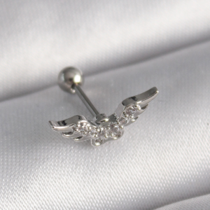 316L Çelik Gümüş Renk Zirkon Taş Detay Kanat Model Tragus Piercing 5886