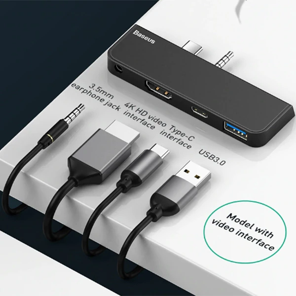 Baseus Multifunctional HUB Surface Go(Type-C+Audio to HD4K+USB3.0+Type-C(data)+Audiok 2 Baseus Multifunctional HUB Surface Go(Type-C+Audio to HD4K+USB3.0+Type-C(data)+Audiok - Görsel 2