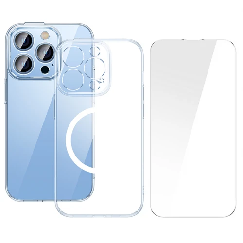 Baseus iPhone 15 Pro Crystal Serisi Manyetik Magsafe Silikon Kılıf + Tempered Ekran Koruyucu Set 1 Baseus iPhone 15 Pro Crystal Serisi Manyetik Magsafe Silikon Kılıf + Tempered Ekran Koruyucu Set
