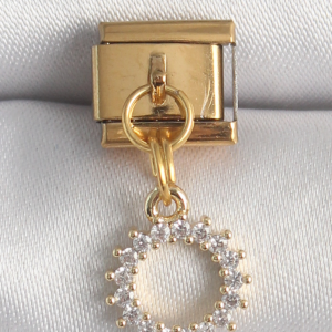 316L Çelik Gold Renk Zirkon Taşlı Sallantı Güneş Model Nomination Charm 5886