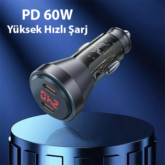 HOCO NZ12C Graceful PD60W 2 Type-C Girişli Araç Çakmaklı Hızlı Şarj Aleti + Type-C to iPhone Kablo-(5775) 4 HOCO NZ12C Graceful PD60W 2 Type-C Girişli Araç Çakmaklı Hızlı Şarj Aleti + Type-C to iPhone Kablo-(5775) - Görsel 4