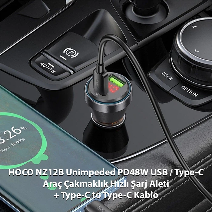 HOCO NZ12B Unimpeded PD48W USB + Type-C Araç Çakmaklı Hızlı Şarj Aleti + Type-C to Type-C Kablo-(5775) 3 HOCO NZ12B Unimpeded PD48W USB + Type-C Araç Çakmaklı Hızlı Şarj Aleti + Type-C to Type-C Kablo-(5775) - Görsel 3