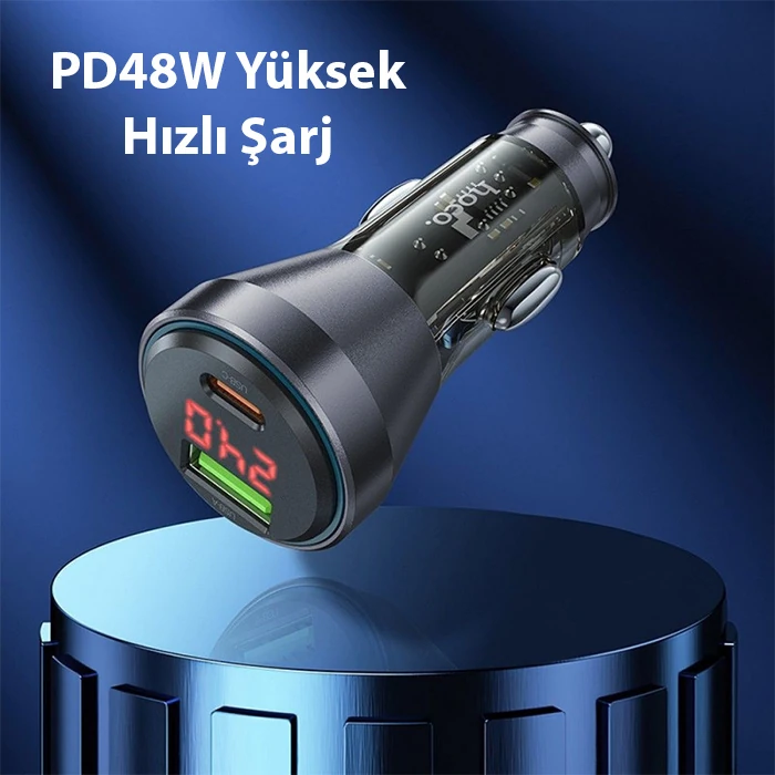 HOCO NZ12B Unimpeded PD48W USB + Type-C Araç Çakmaklı Hızlı Şarj Aleti + Type-C to Type-C Kablo-(5775) 4 HOCO NZ12B Unimpeded PD48W USB + Type-C Araç Çakmaklı Hızlı Şarj Aleti + Type-C to Type-C Kablo-(5775) - Görsel 4