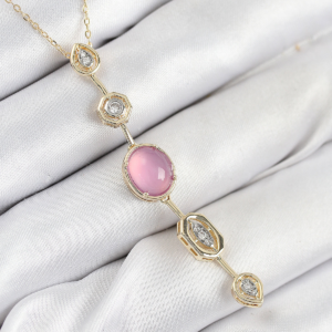 Pirinç Zincir Pembe Gold Renk Zirkon Taşlı Y Kolye 5886