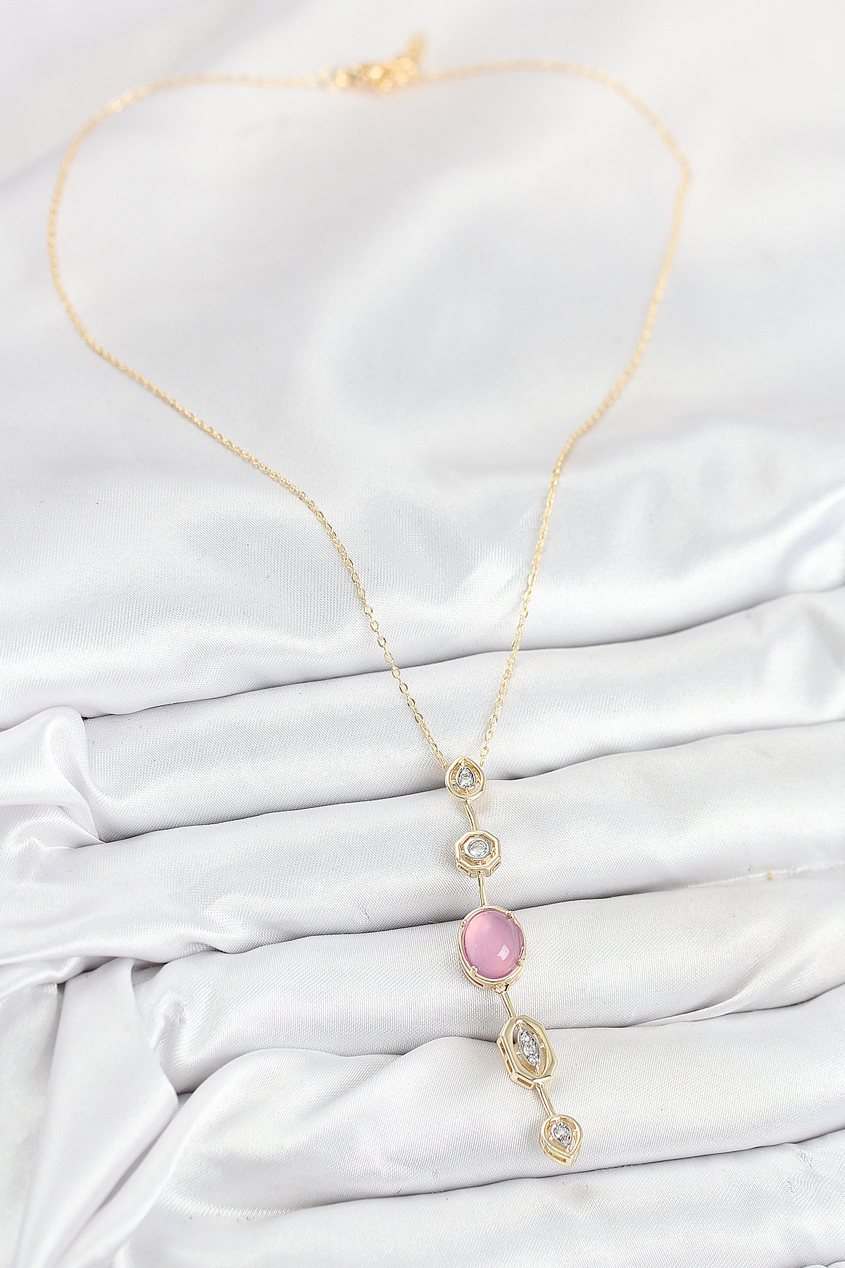 Pirinç Zincir Pembe Gold Renk Zirkon Taşlı Y Kolye 5886 2 Pirinç Zincir Pembe Gold Renk Zirkon Taşlı Y Kolye 5886 - Görsel 2