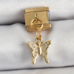 316L Çelik Sallantılı Zirkon Taşlı Kelebek Model Gold Renk Nomination Charm 5886