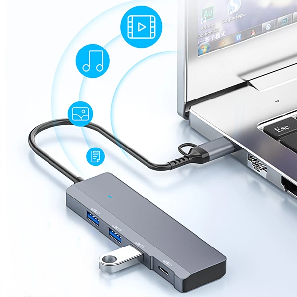 ALLY ADS-309D 4 Portlu USB+Type-C USB 3.0 Çoklayıcı Data HUB Adaptör 4 ALLY ADS-309D 4 Portlu USB+Type-C USB 3.0 Çoklayıcı Data HUB Adaptör - Görsel 4