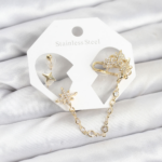 Kutup Yıldızı Model Pirinç Gold Renk Zincir Bağlantılı Ear Cuff Küpe Seti 5886