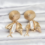 Gold Renk Deniz Temalı Vintage Kadın Küpe 5886