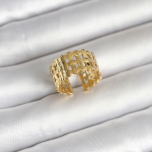 316L Çelik Gold Renk Hasır Model Kadın Yüzük 5886