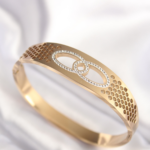316L Çelik Gold Renk Zirkon Taşlı Kadın Kelepçe Bilezik 5886