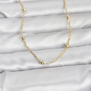 CM 14K Gold Renk Burgu ve Top Zincirli Model 60 cm Kadın Kolye 5886