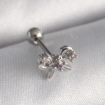 316L Çelik Gümüş Renk Zirkon Taşlı Kurdele Tragus Piercing 5886