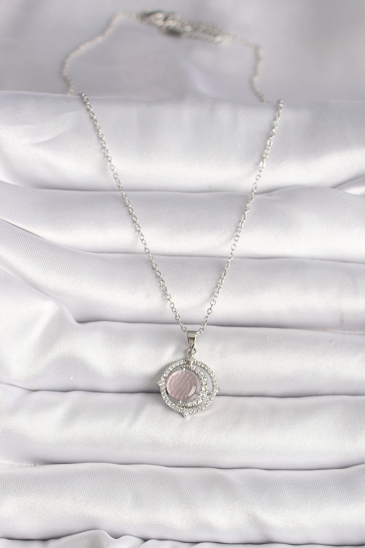 316L Çelik Gümüş Renk Zirkon Taşlı Pembe Sedefli Hilal Model Kadın Kolye 5886 2 316L Çelik Gümüş Renk Zirkon Taşlı Pembe Sedefli Hilal Model Kadın Kolye 5886 - Görsel 2