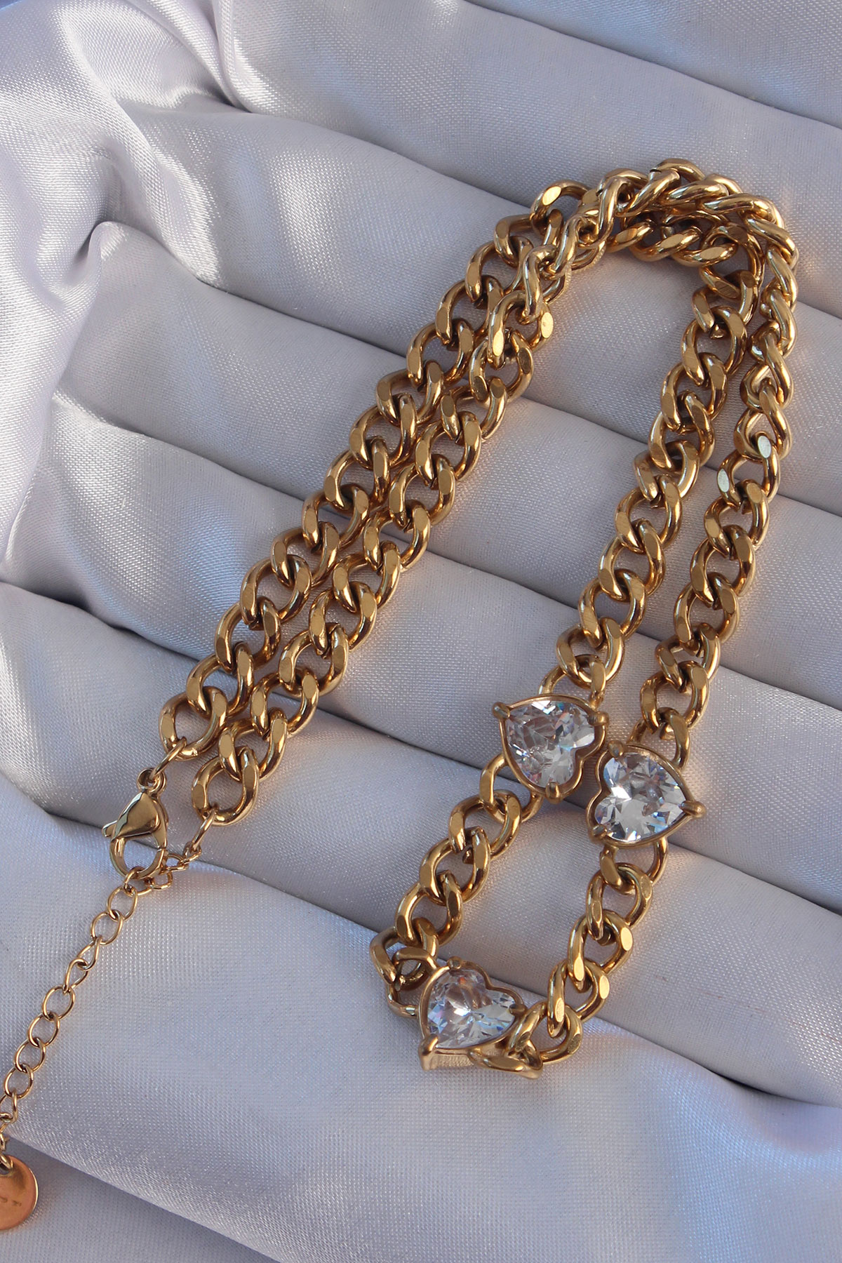 316L Çelik Gold Renk Zirkon Taşlı Kalp Model Zincir Kolye 5886 2 316L Çelik Gold Renk Zirkon Taşlı Kalp Model Zincir Kolye 5886 - Görsel 2