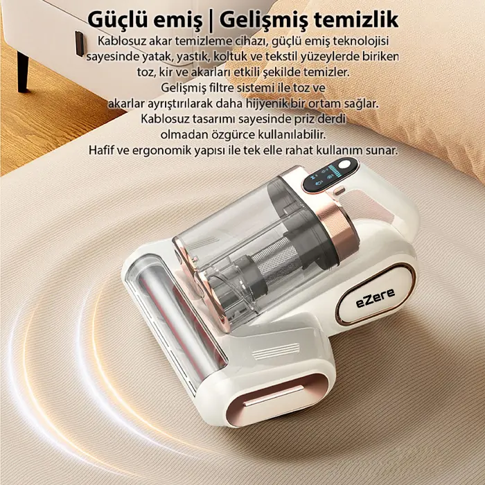 Ezere DustAway 17000Pa Güçlü Kablosuz Akar ve Toz UV Işıklı Yatak ve Koltuk Temizleyici-(5775) 4 Ezere DustAway 17000Pa Güçlü Kablosuz Akar ve Toz UV Işıklı Yatak ve Koltuk Temizleyici-(5775) - Görsel 4