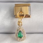 316L Çelik Gold Renk Sallantı Damla Yeşil Zirkon Taşlı Nomination Charm 5886