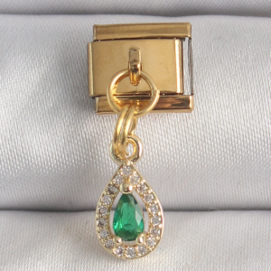 316L Çelik Gold Renk Sallantı Damla Yeşil Zirkon Taşlı Nomination Charm 5886