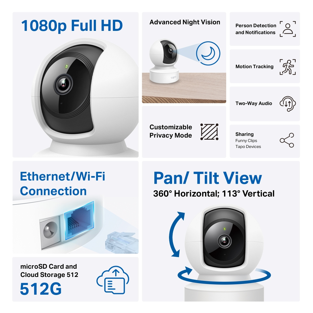 TP-LINK Tapo C202, Bebek/Ev Güvenlik Kamerası, WiFi-Ehernet, 1080P, 12Mt Gece Görüşü, PAN/TILT, iki Yönlü Ses(1923) 3 TP-LINK Tapo C202, Bebek/Ev Güvenlik Kamerası, WiFi-Ehernet, 1080P, 12Mt Gece Görüşü, PAN/TILT, iki Yönlü Ses(1923) - Görsel 3